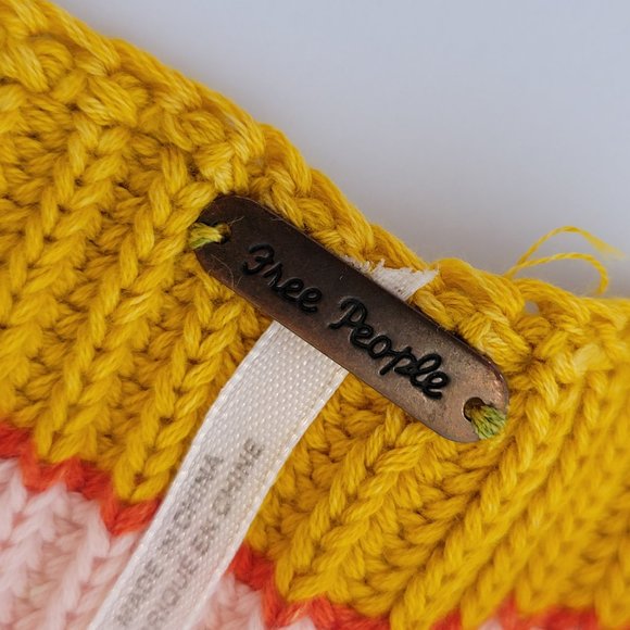 Free People Bateau Neck Striped Cropped Midriff L/S  Sweater Size XS Gold Beige - Picture 2 of 12